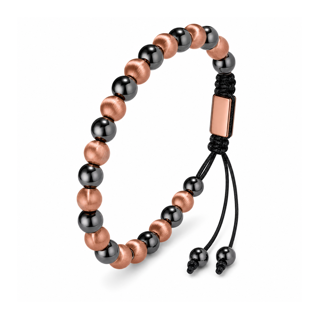 Hematiteforce Brushed Rose Copper Adjustable Hematite Bracelet for Men