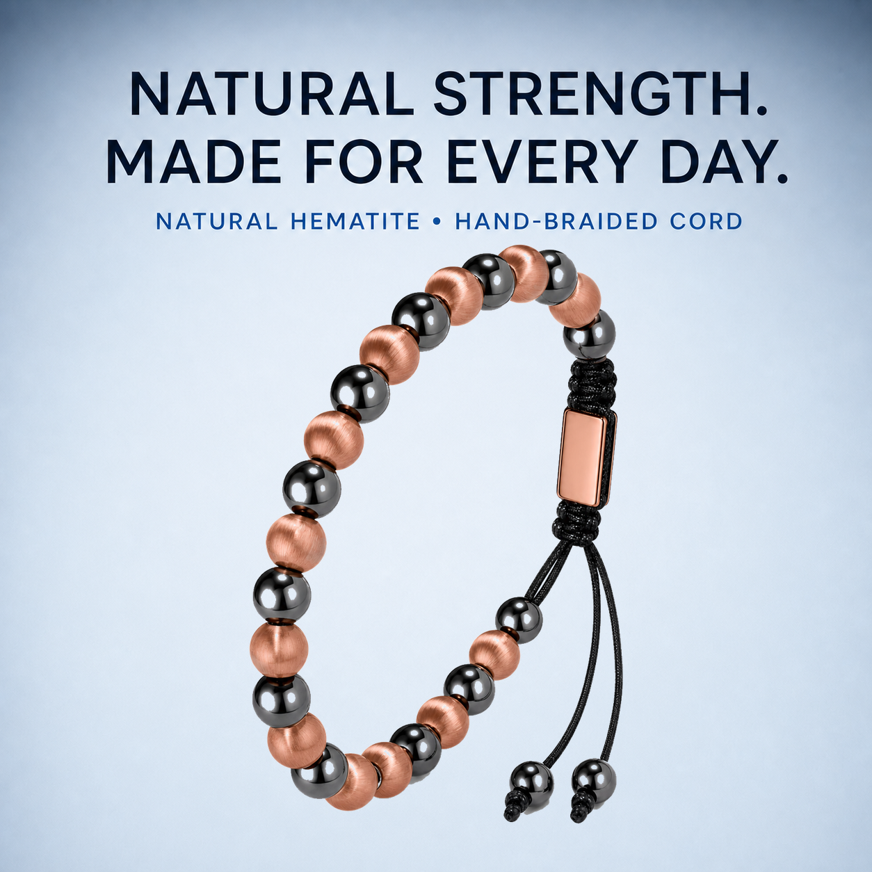 Hematiteforce Brushed Rose Copper Adjustable Hematite Bracelet for Men