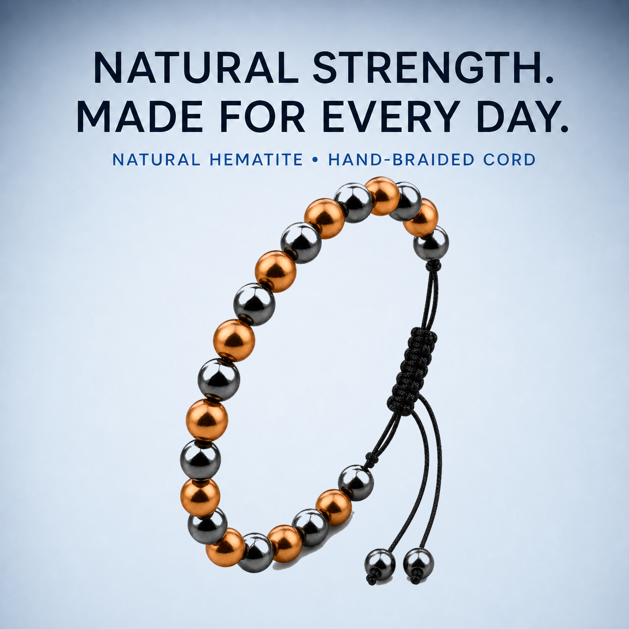 Hematiteforce Polished Rose Copper Adjustable Hematite Bracelet for Men