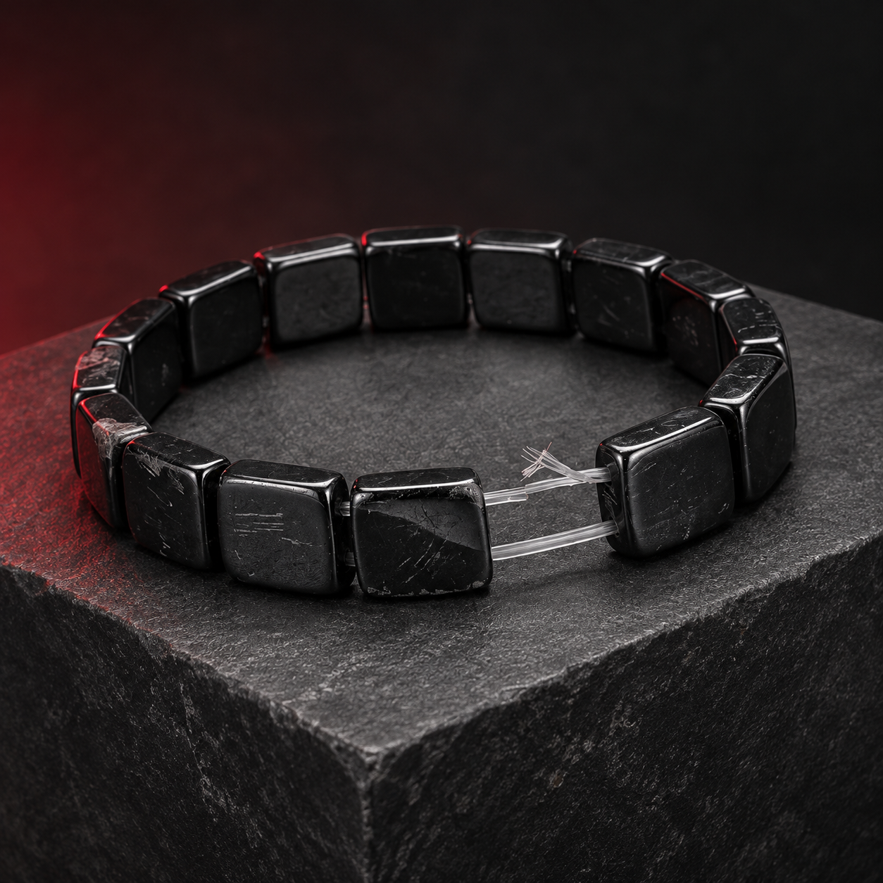 Ordinary black bead bracelet with exposed elastic cord