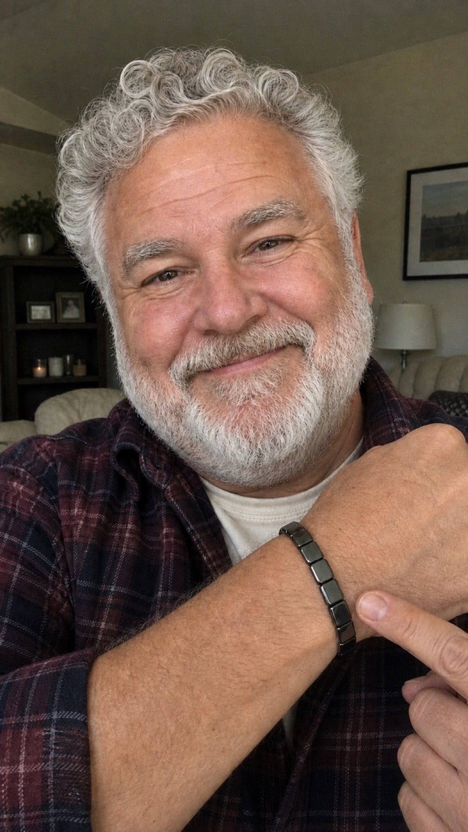 Man wearing a rectangular hematite bracelet